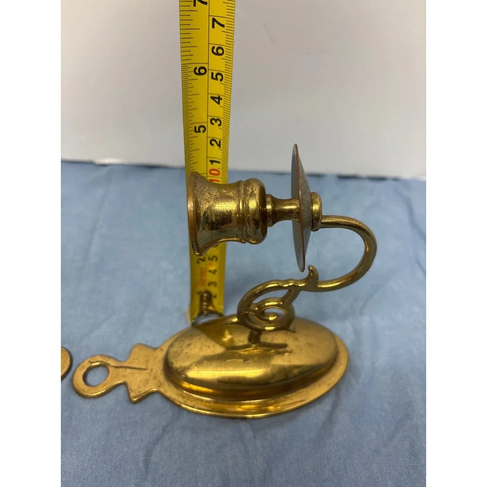 Vintage Brass Wall Sconce Candle Holders Set of 2 Gold Scroll Arm Traditional